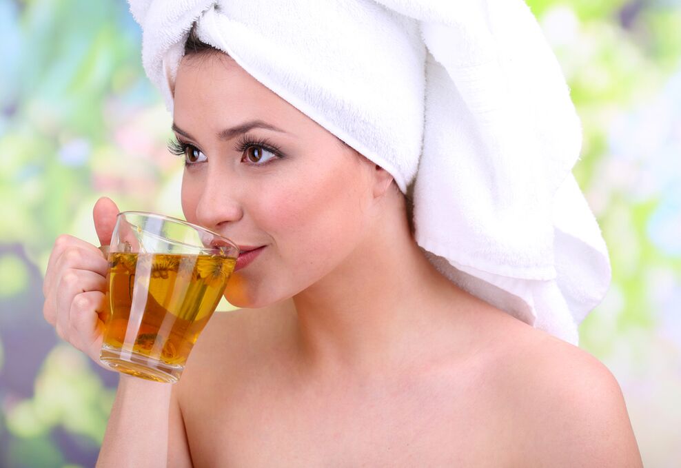 a girl who drinks tea for skin rejuvenation